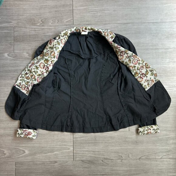 Vintage 80s Good Things of California Tapestry Lapel & Cuff Black Blazer Size S - Picture 3 of 6